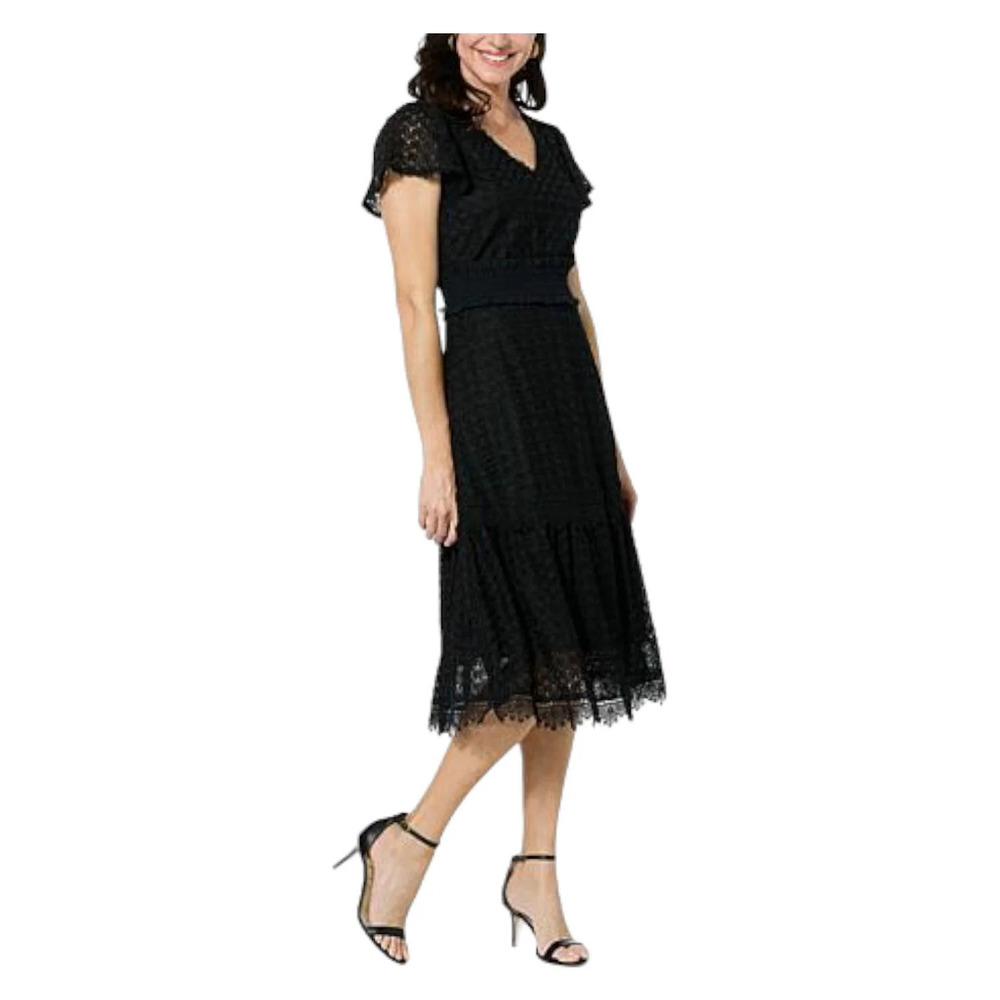 Lacey Chabert Knit Lace Tiered Dress Black - Regular